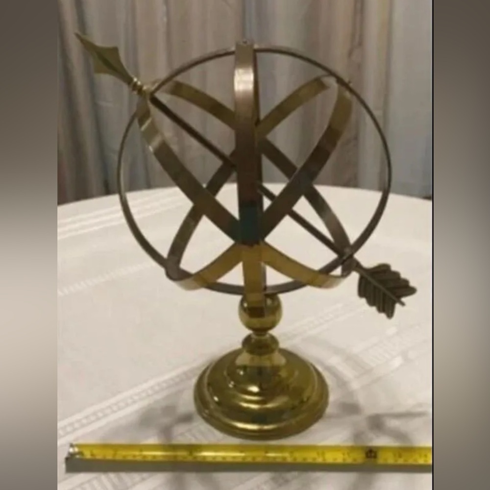 Large Vintage Brass Finish Armillary Sphere Table Decor - Metallic Gold Accent